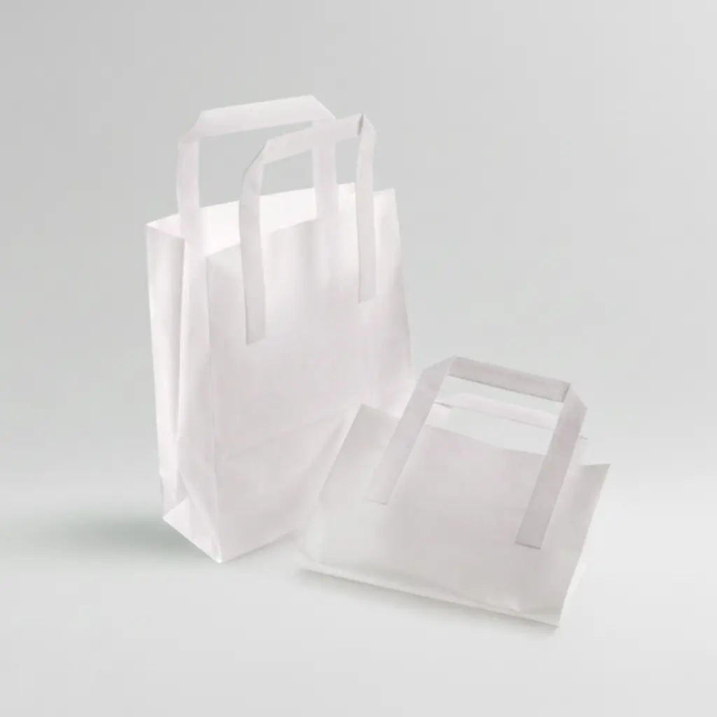 Tape Handled Bags White Medium- (8"x5"x10") Pack of 250 