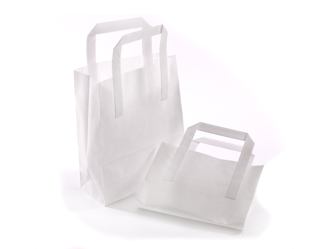 White Paper Bags / Tape Handle   - (8"x5"x10") Pack of 250 
