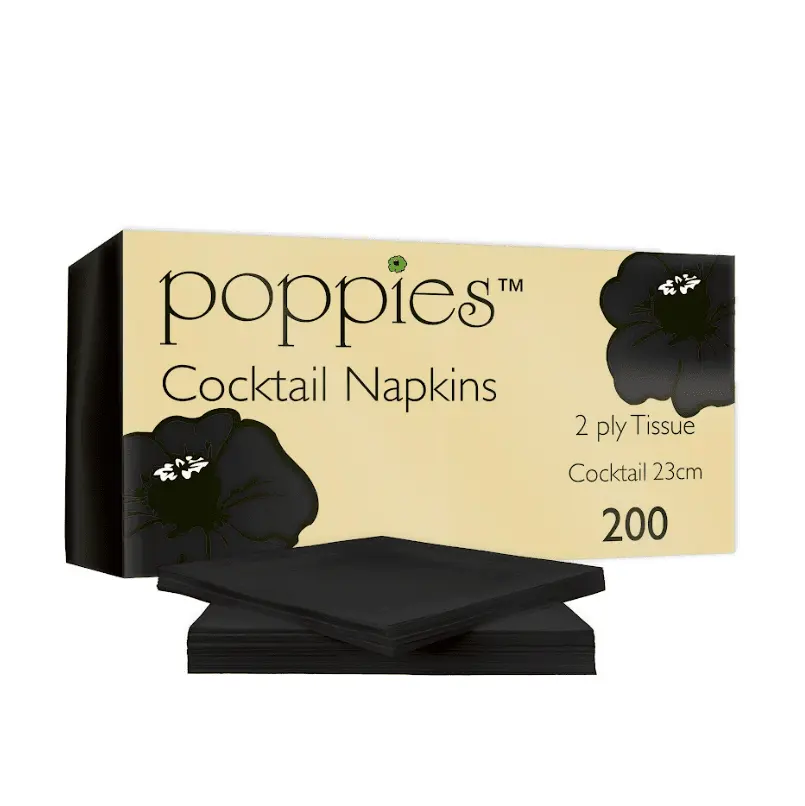  Cocktail Napkin Black 24 x 24 2 ply  4,000