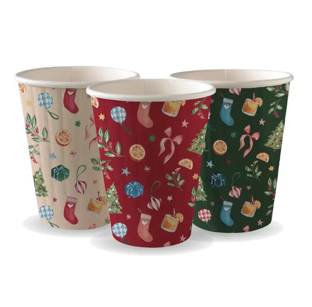 12oz Double Wall Christmas Series Bio Cups - 500 cups 
