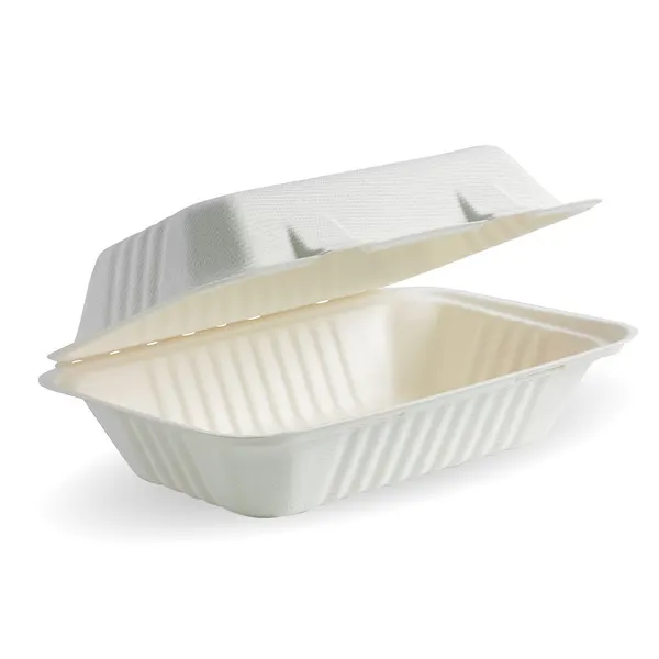 9x6" Bagasse Clamshell Lunch box 250  White 