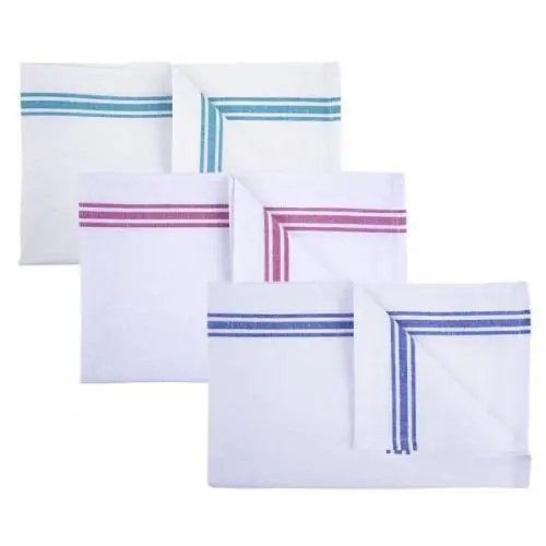 Tea Towel (x10) Cotton-White with Assorted Stripe