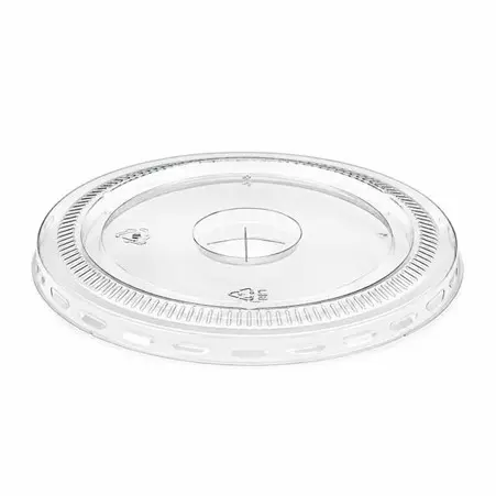 Lid Clarity 100% rPET Clear Flat Lid with Straw Slot 16oz (98mm) x 1,000 