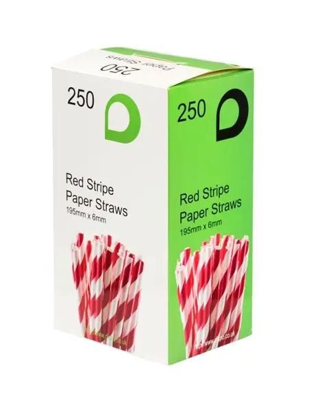 Straw - Red White Stripe Paper 195x6mm - pack of 250