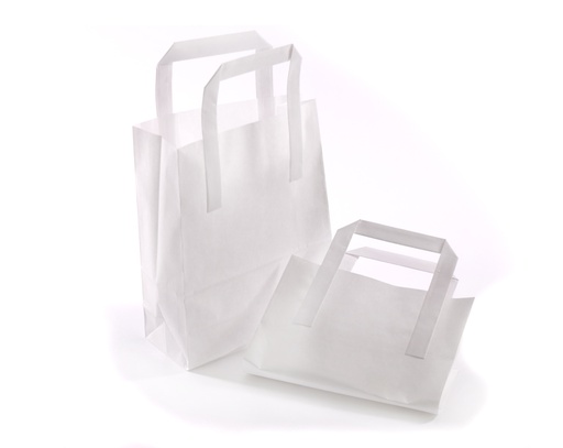 [EPWM010] White Paper Bags / Tape Handle   - (8"x5"x10") Pack of 250 