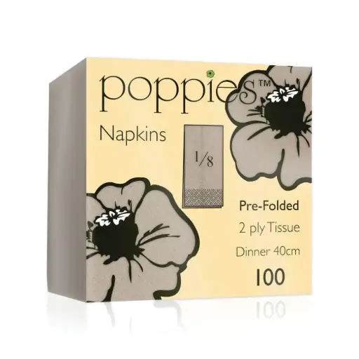 [PDB4028] Poppies BLACK 8 Fold Napkin 40 x 40 2 ply 